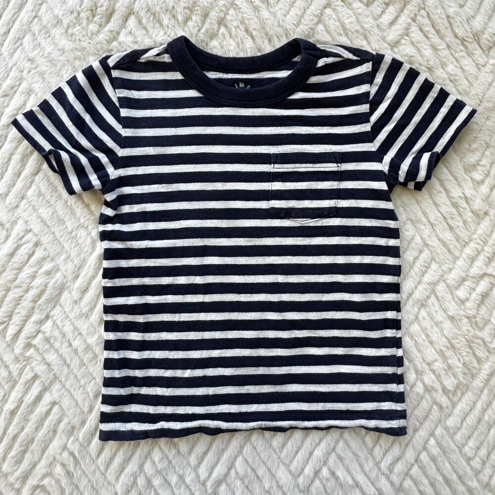 Primary Size 3 Navy White Striped Pocket Tee Shirt Cotton Kids Casual Soft